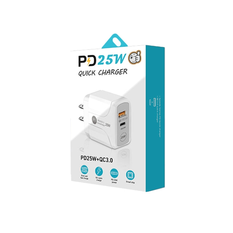 PD25W USB-C / Type-C + QC3.0 Dual Ports Fast Charger with USB to Micro USB Data Cable, US Plug(White) - USB Charger by buy2fix | Online Shopping UK | buy2fix