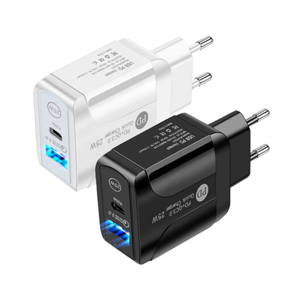 PD25W USB-C / Type-C + QC3.0 USB Dual Ports Fast Charger with USB to Micro USB Data Cable, EU Plug(Black) - USB Charger by buy2fix | Online Shopping UK | buy2fix