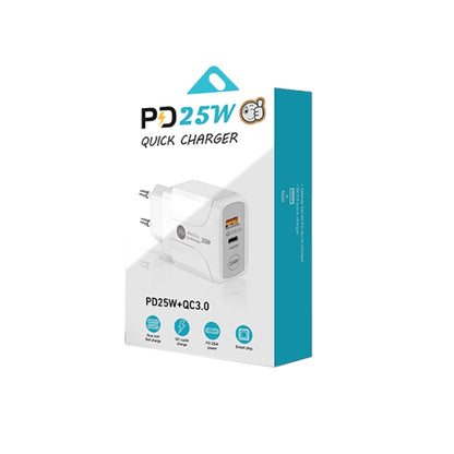 PD25W USB-C / Type-C + QC3.0 USB Dual Ports Fast Charger with USB to Micro USB Data Cable, EU Plug(White) - USB Charger by buy2fix | Online Shopping UK | buy2fix