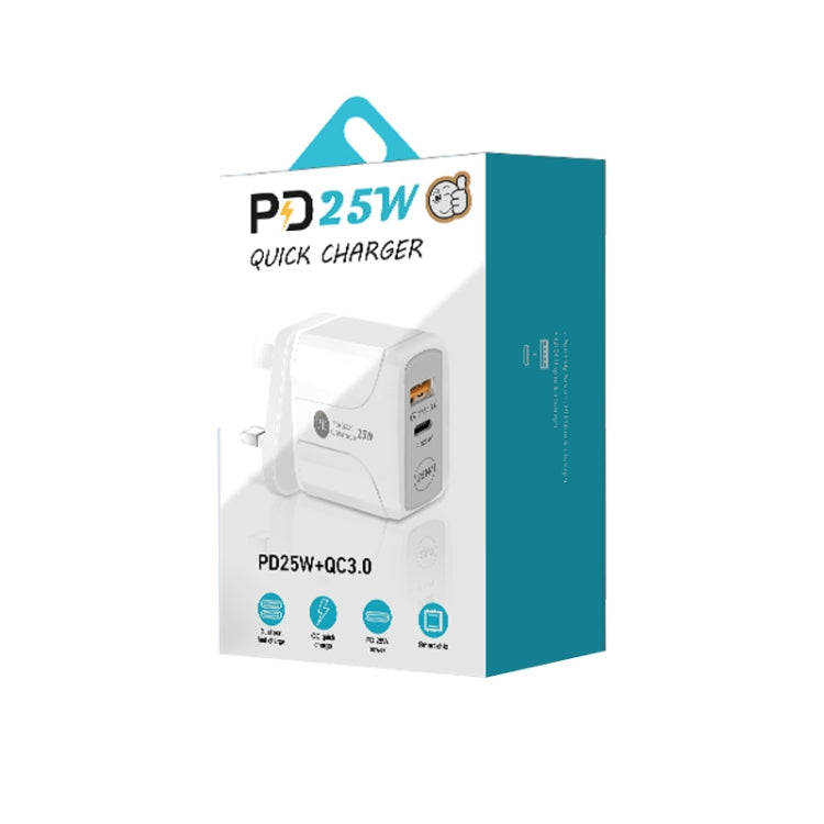 PD25W USB-C / Type-C + QC3.0 USB Dual Ports Fast Charger with USB to Micro USB Data Cable, UK Plug(Black) - USB Charger by buy2fix | Online Shopping UK | buy2fix