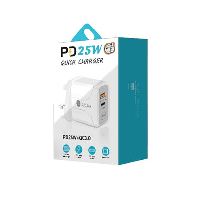 PD25W USB-C / Type-C + QC3.0 USB Dual Ports Fast Charger with USB to Micro USB Data Cable, UK Plug(Black) - USB Charger by buy2fix | Online Shopping UK | buy2fix