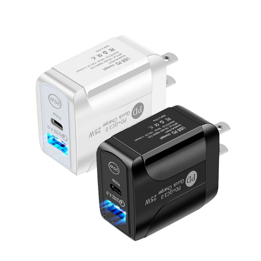 PD25W USB-C / Type-C + QC3.0 USB Dual Ports Fast Charger with USB to Type-C Data Cable, US Plug(Black) - USB Charger by buy2fix | Online Shopping UK | buy2fix