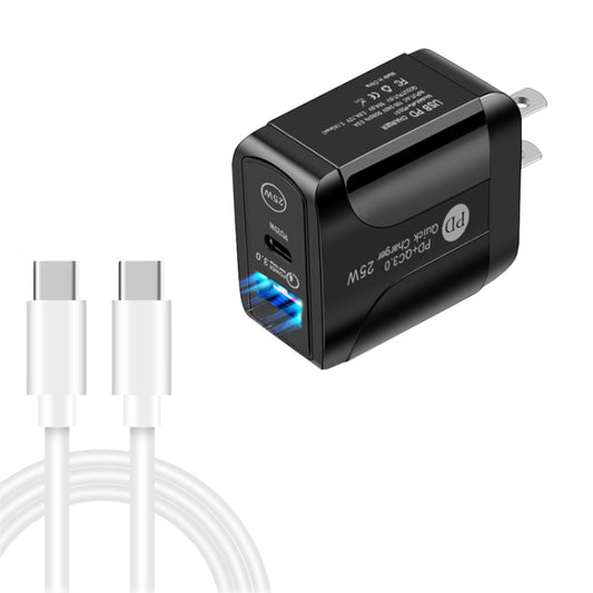 PD25W USB-C / Type-C + QC3.0 USB Dual Ports Fast Charger with USB-C to USB-C Data Cable, US Plug(Black) - USB Charger by buy2fix | Online Shopping UK | buy2fix