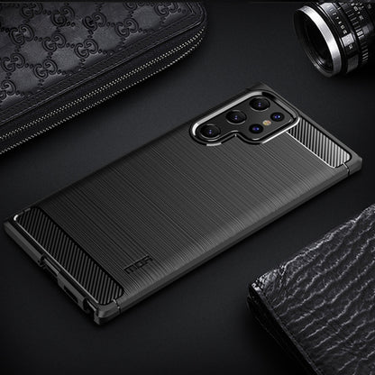 For Samsung Galaxy S22 Ultra 5G MOFI Gentleness Series Brushed Texture Carbon Fiber Soft TPU Case(Black) by MOFI
