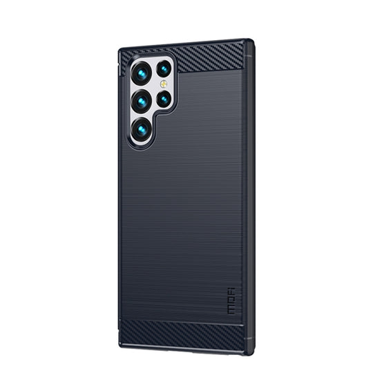 For Samsung Galaxy S22 Ultra 5G MOFI Gentleness Series Brushed Texture Carbon Fiber Soft TPU Case(Blue)