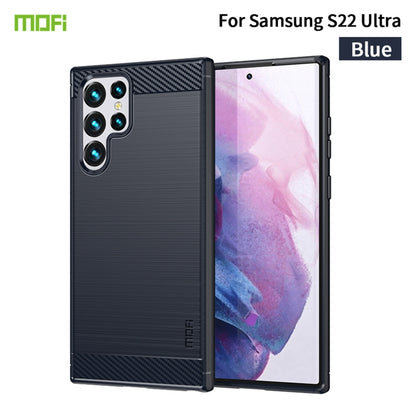 For Samsung Galaxy S22 Ultra 5G MOFI Gentleness Series Brushed Texture Carbon Fiber Soft TPU Case(Blue) by MOFI