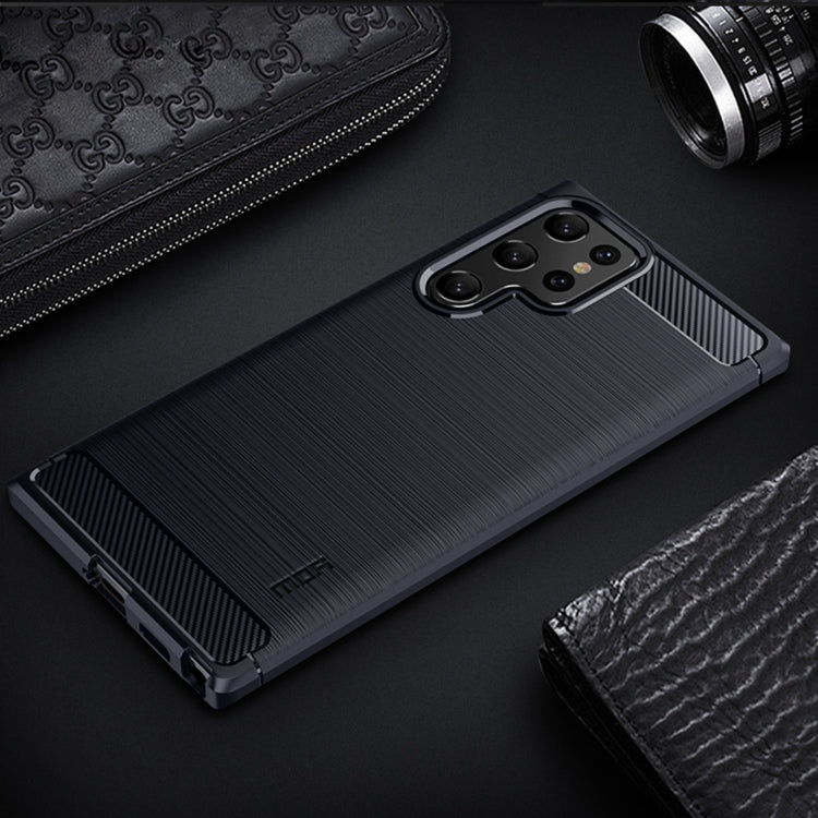 For Samsung Galaxy S22 Ultra 5G MOFI Gentleness Series Brushed Texture Carbon Fiber Soft TPU Case(Blue) by MOFI