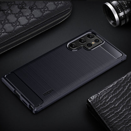 For Samsung Galaxy S22 Ultra 5G MOFI Gentleness Series Brushed Texture Carbon Fiber Soft TPU Case(Blue) by MOFI