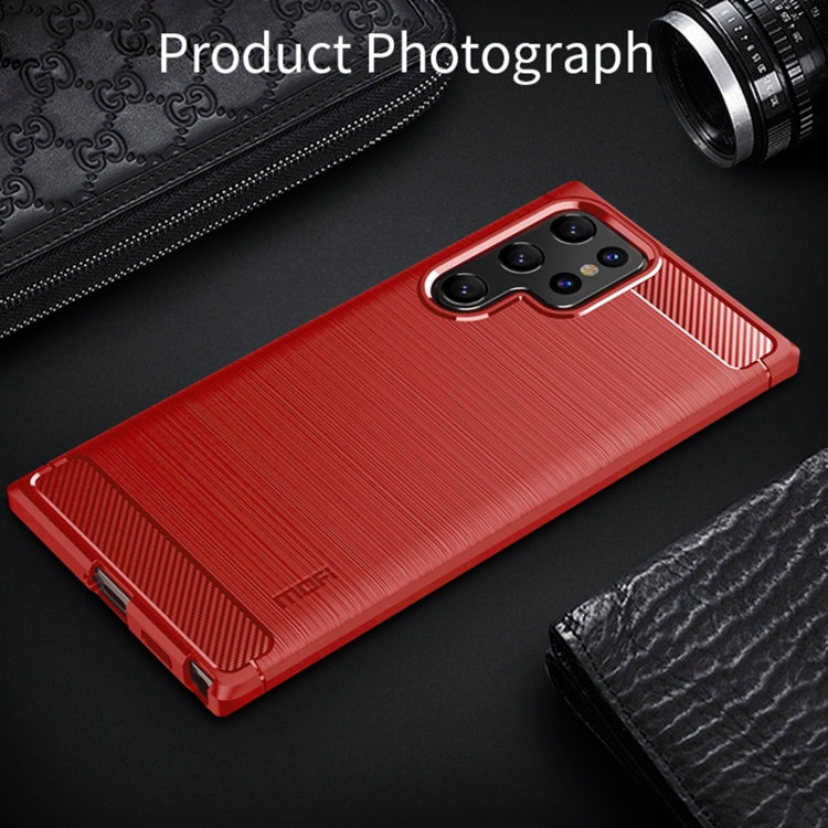 For Samsung Galaxy S22 Ultra 5G MOFI Gentleness Series Brushed Texture Carbon Fiber Soft TPU Case(Red) by MOFI