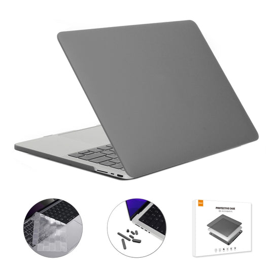 ENKAY Hat-Prince 3 in 1 Matte Laptop Protective Case + TPU Keyboard Film + Anti-dust Plugs Set for MacBook Pro 14.2 inch A2442 2021/A2779 2023/14 inch A3434 2025 (M5), Version:EU Version(Grey)