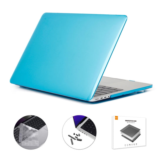 ENKAY Hat-Prince 3 in 1 Crystal Laptop Protective Case + TPU Keyboard Film + Anti-dust Plugs Set for MacBook Pro 14.2 inch A2442 2021/14 inch A3434 2025 (M5), Version:EU Version(Light Blue)