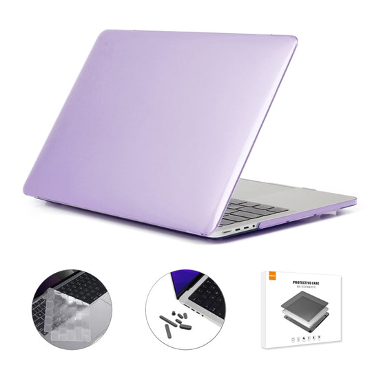 ENKAY Hat-Prince 3 in 1 Crystal Laptop Protective Case + TPU Keyboard Film + Anti-dust Plugs Set for MacBook Pro 14.2 inch A2442 2021/14 inch A3434 2025 (M5), Version:EU Version(Purple)