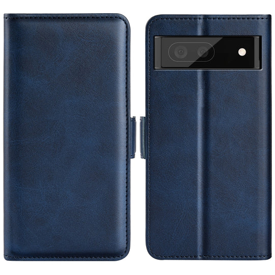 For Google Pixel 6a Dual-side Magnetic Buckle Leather Phone Case(Dark Blue)