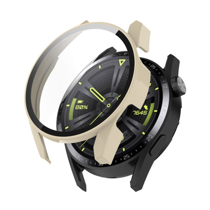 For Huawe Watch GT 3 46mm Shockproof PC Case with Tempered Glass Film(Rice White) by buy2fix