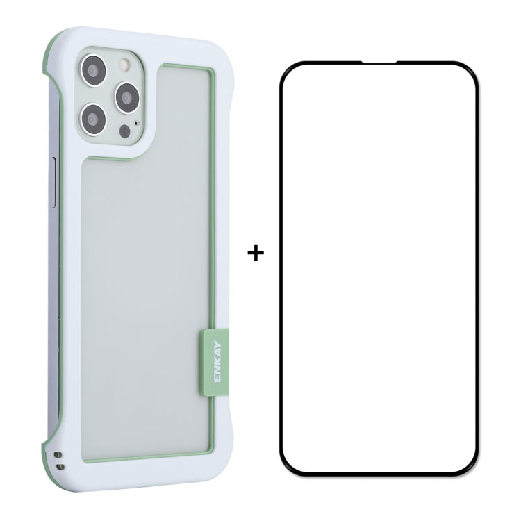 For iPhone 12 Pro Max ENKAY Frameless Hollow PC Case + Glass Film(White) by ENKAY