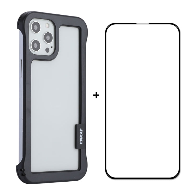 For iPhone 12 Pro Max ENKAY Frameless Hollow PC Case + Glass Film(Black) by ENKAY