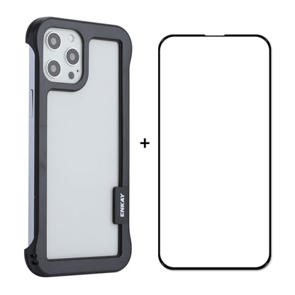 For iPhone 12 Pro Max ENKAY Frameless Hollow PC Case + Glass Film(Black) by ENKAY