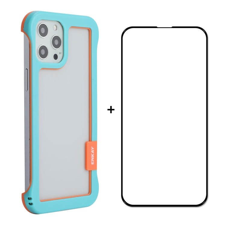 For iPhone 12 / 12 Pro ENKAY Frameless Hollow PC Case + Glass Film(Blue) by ENKAY