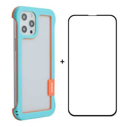 For iPhone 12 / 12 Pro ENKAY Frameless Hollow PC Case + Glass Film(Blue) by ENKAY