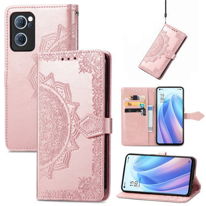 For OPPO Reno7 5G Mandala Flower Embossed Flip Leather Phone Case(Rose Gold) by buy2fix