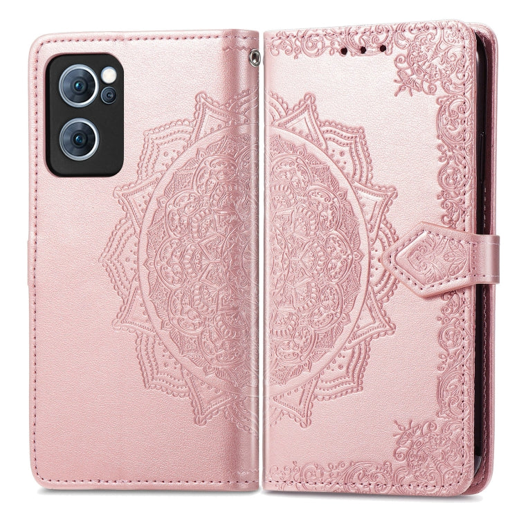 For OPPO Reno7 5G Mandala Flower Embossed Flip Leather Phone Case(Rose Gold) by buy2fix