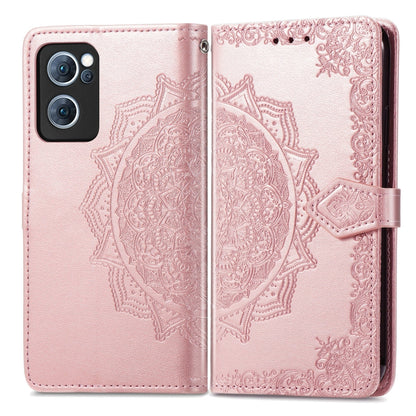 For OPPO Reno7 5G Mandala Flower Embossed Flip Leather Phone Case(Rose Gold) by buy2fix