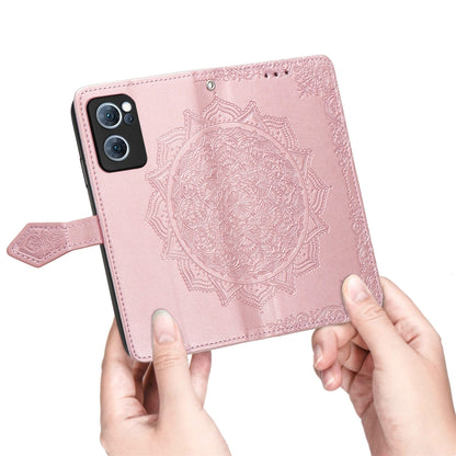 For OPPO Reno7 5G Mandala Flower Embossed Flip Leather Phone Case(Rose Gold) by buy2fix