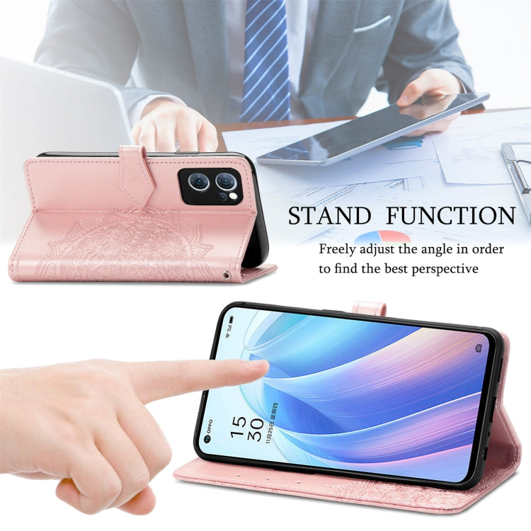 For OPPO Reno7 5G Mandala Flower Embossed Flip Leather Phone Case(Rose Gold) by buy2fix