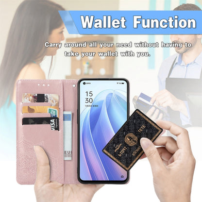 For OPPO Reno7 5G Mandala Flower Embossed Flip Leather Phone Case(Rose Gold) by buy2fix