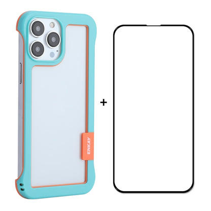 For iPhone 13 Pro Max ENKAY Frameless Hollow PC Case + Glass Film (Blue) by ENKAY