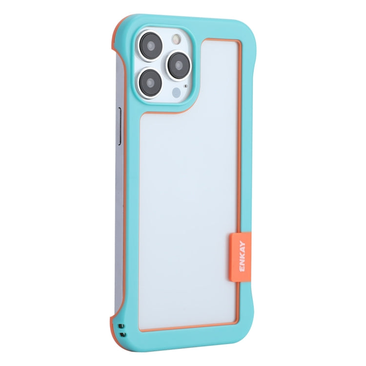 For iPhone 13 Pro Max ENKAY Frameless Hollow PC Case + Glass Film (Blue) by ENKAY