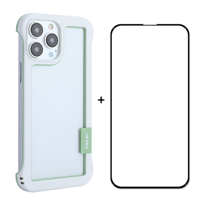 For iPhone 13 Pro Max ENKAY Frameless Hollow PC Case + Glass Film (White) by ENKAY