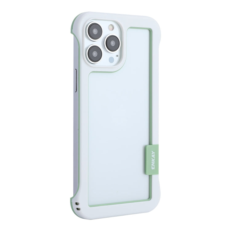For iPhone 13 Pro Max ENKAY Frameless Hollow PC Case + Glass Film (White) by ENKAY
