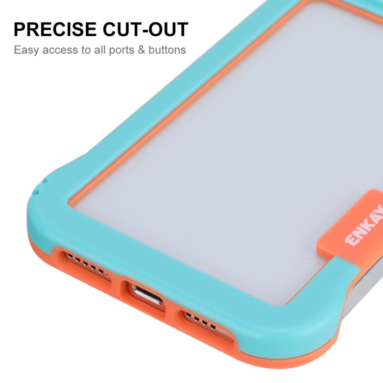 For iPhone 13 Pro Max ENKAY Frameless Hollow PC Case + Glass Film (Blue) by ENKAY