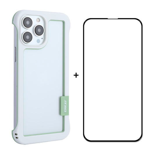 For iPhone 13 Pro ENKAY Frameless Hollow PC Case + Glass Film (White) by ENKAY