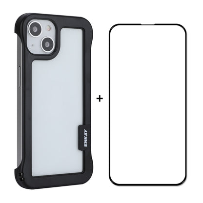 For iPhone 13 ENKAY Frameless Hollow PC Case + Glass Film(Black) by ENKAY