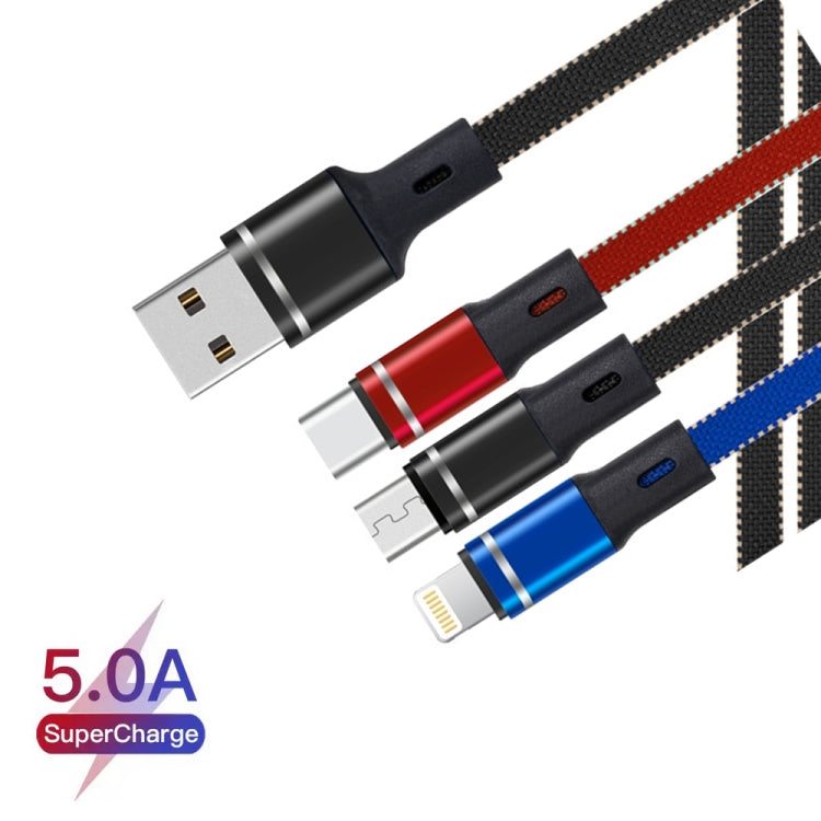 XJ-76 40W 5A 3 in 1 USB to 8 Pin + Type-C + Micro USB Super Flash Charging Cable, Length: 1.18m(Colour) by buy2fix