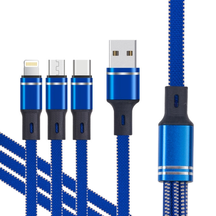 XJ-76 40W 5A 3 in 1 USB to 8 Pin + Type-C + Micro USB Super Flash Charging Cable, Length: 1.18m(Blue) by buy2fix