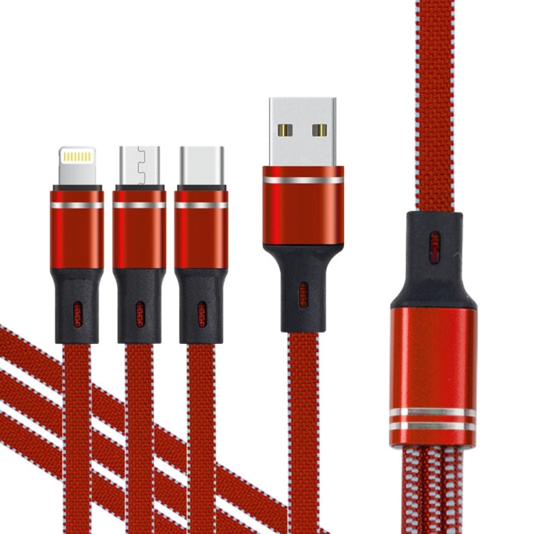 XJ-76 40W 5A 3 in 1 USB to 8 Pin + Type-C + Micro USB Super Flash Charging Cable, Length: 1.18m(Red) by buy2fix