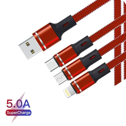 XJ-76 40W 5A 3 in 1 USB to 8 Pin + Type-C + Micro USB Super Flash Charging Cable, Length: 1.18m(Red) by buy2fix
