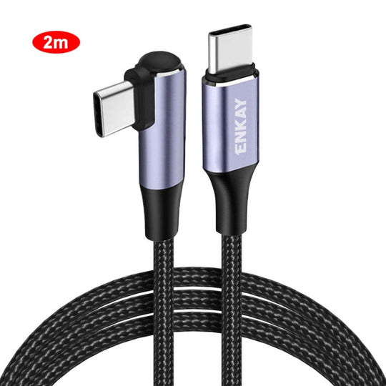 ENKAY PD100W 5A USB-C / Type-C to Type-C Elbow Fast Charging Cable with E-Marker, Length:2m