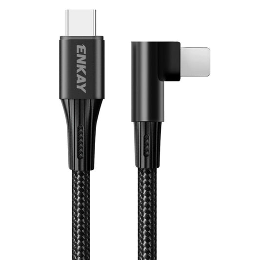 ENKAY PD 20W 3A USB-C / Type-C to 8 Pin Elbow Fast Charging Nylon Braided Data Cable, Length:1m(Black) by ENKAY