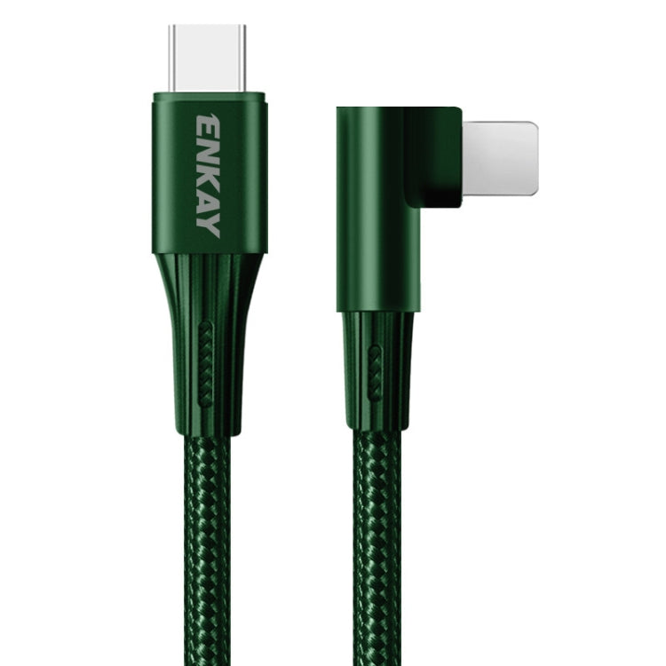 ENKAY PD 20W 3A USB-C / Type-C to 8 Pin Elbow Fast Charging Nylon Braided Data Cable, Length:1m(Green) by ENKAY