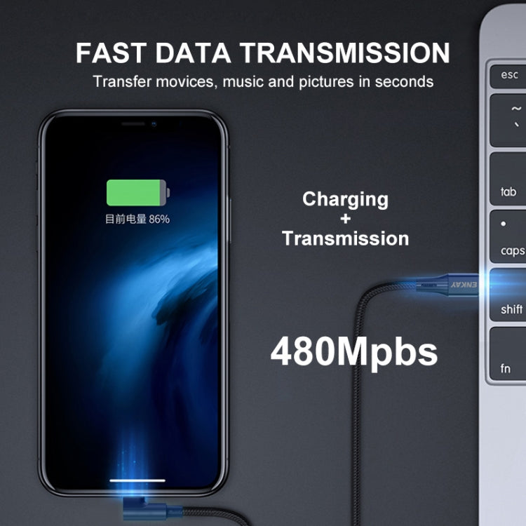 ENKAY PD 20W 3A USB-C / Type-C to 8 Pin Elbow Fast Charging Nylon Braided Data Cable, Length:2m(Green) by ENKAY