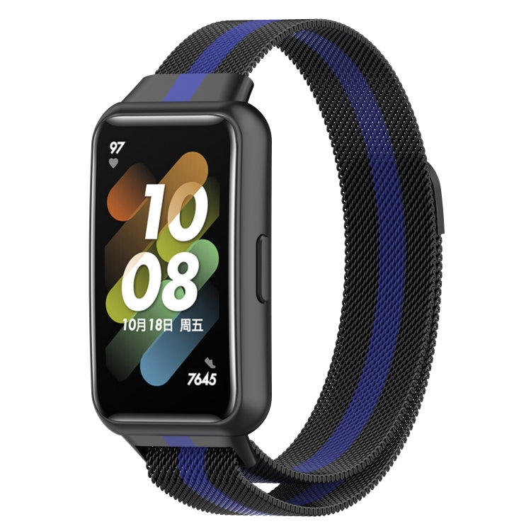 For Huawei Band 7 Milan Magnetic Watch Band(Black+Blue) by buy2fix