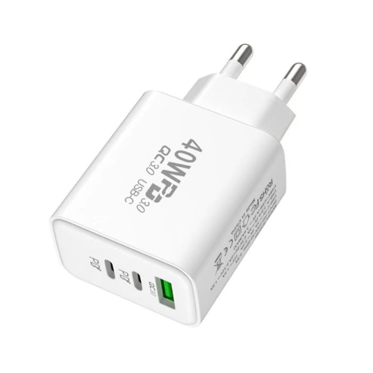40W Dual PD + QC3.0 Ports Travel Charger for Mobile Phone Tablet(White EU Plug) - USB Charger by buy2fix | Online Shopping UK | buy2fix