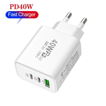 40W Dual PD + QC3.0 Ports Travel Charger for Mobile Phone Tablet(White EU Plug) - USB Charger by buy2fix | Online Shopping UK | buy2fix