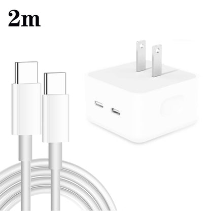PD 35W Dual USB-C / Type-C Ports Charger with 2m Type-C to Type-C Data Cable, US Plug - USB Charger by buy2fix | Online Shopping UK | buy2fix