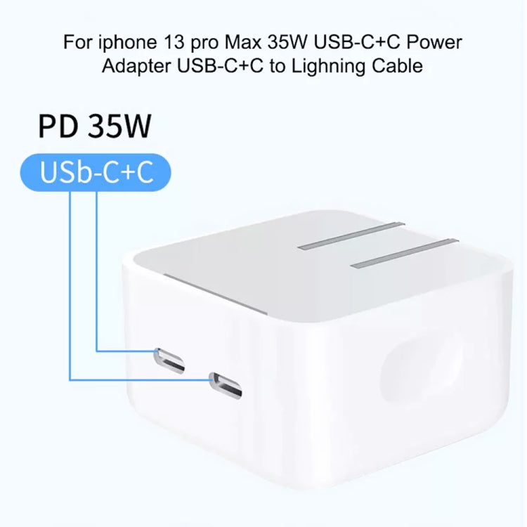 PD 35W Dual USB-C / Type-C Ports Charger with 2m Type-C to Type-C Data Cable, US Plug - USB Charger by buy2fix | Online Shopping UK | buy2fix