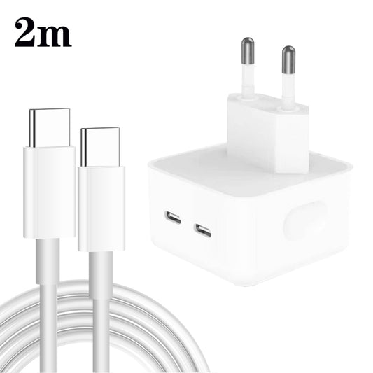 PD 35W Dual USB-C / Type-C Ports Charger with 2m Type-C to Type-C Data Cable, EU Plug - USB Charger by buy2fix | Online Shopping UK | buy2fix